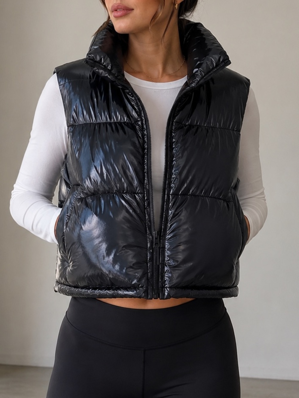 Zara Black Puffer Cropped Vest